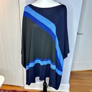 St. John black & blues colorblock stripes wool blend poncho. Size M/L. Like new!